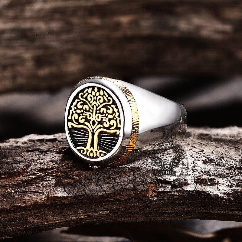 Tree of Life Signet Stainless Steel Viking Ring