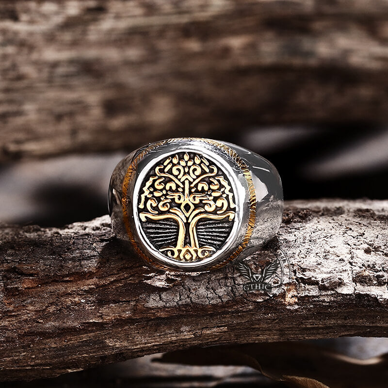 Tree of Life Signet Stainless Steel Viking Ring