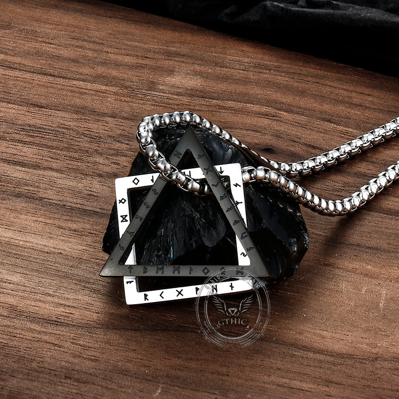 Triangle Geometric Viking Runes Stainless Steel Pendant