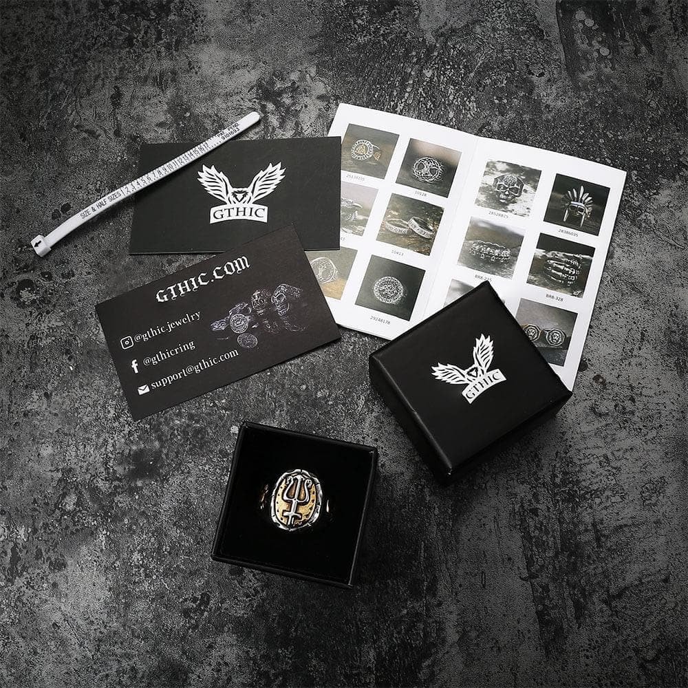 Trident of Poseidon Stainless Steel Petrine Cross Ring