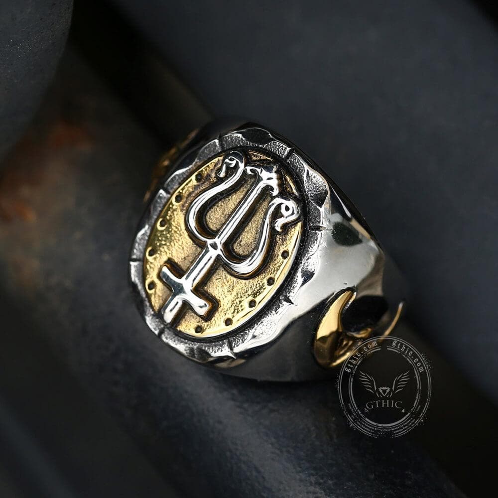 Trident of Poseidon Stainless Steel Petrine Cross Ring