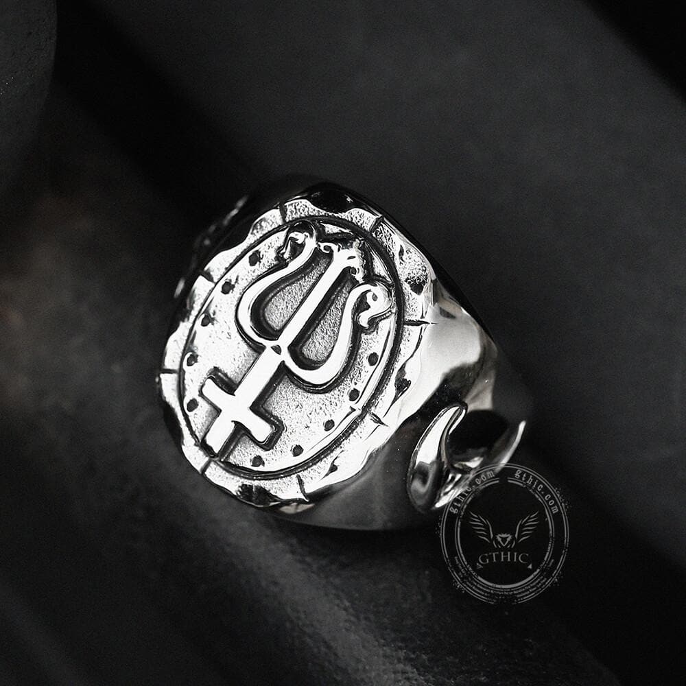 Trident of Poseidon Stainless Steel Petrine Cross Ring