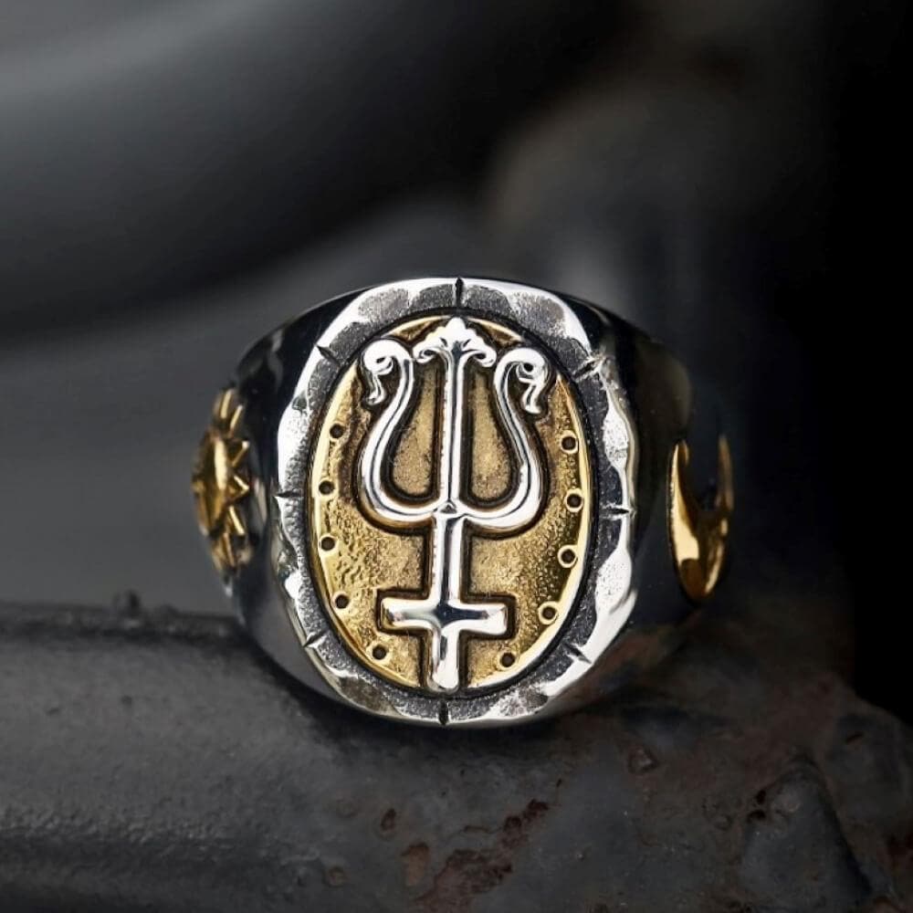Trident of Poseidon Stainless Steel Petrine Cross Ring