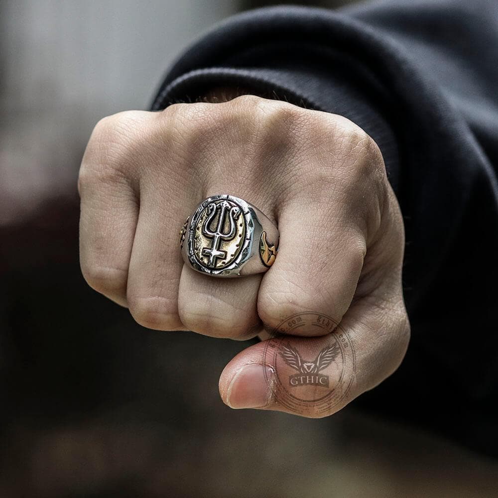 Trident of Poseidon Stainless Steel Petrine Cross Ring