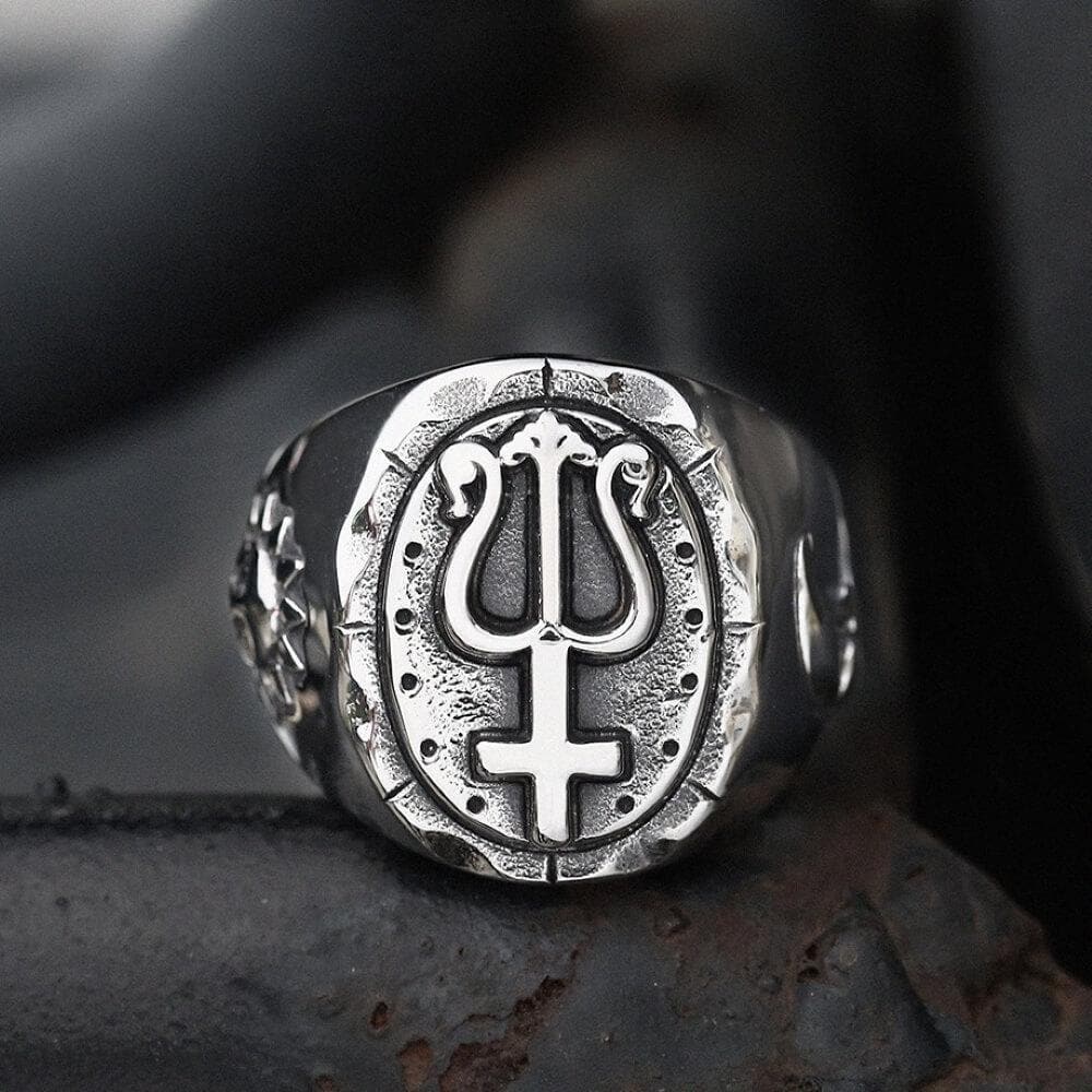 Trident of Poseidon Stainless Steel Petrine Cross Ring