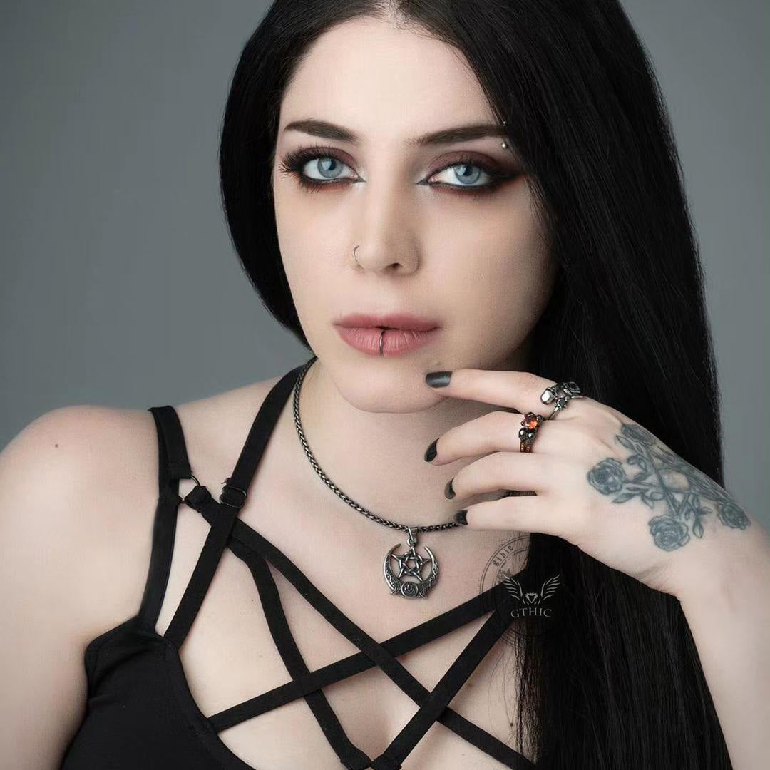 Triple Moon Pentagram Stainless Steel Pendant