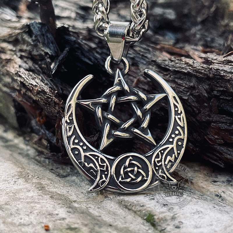 Triple Moon Pentagram Stainless Steel Pendant
