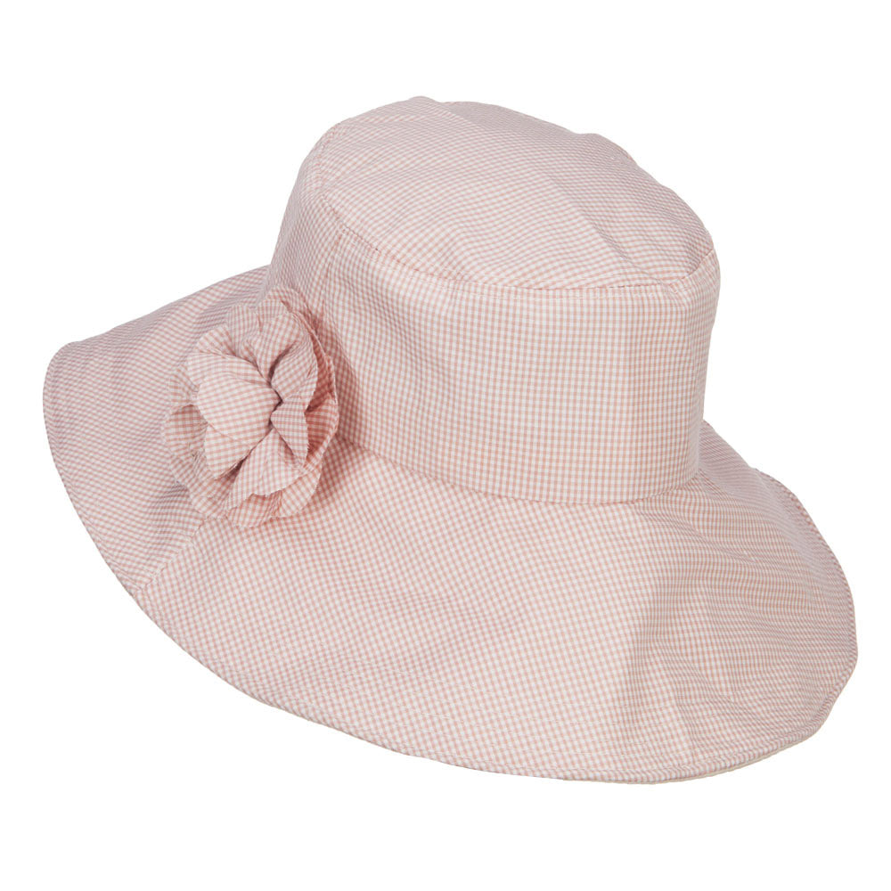 Checked Flower Accent Crushable Hat