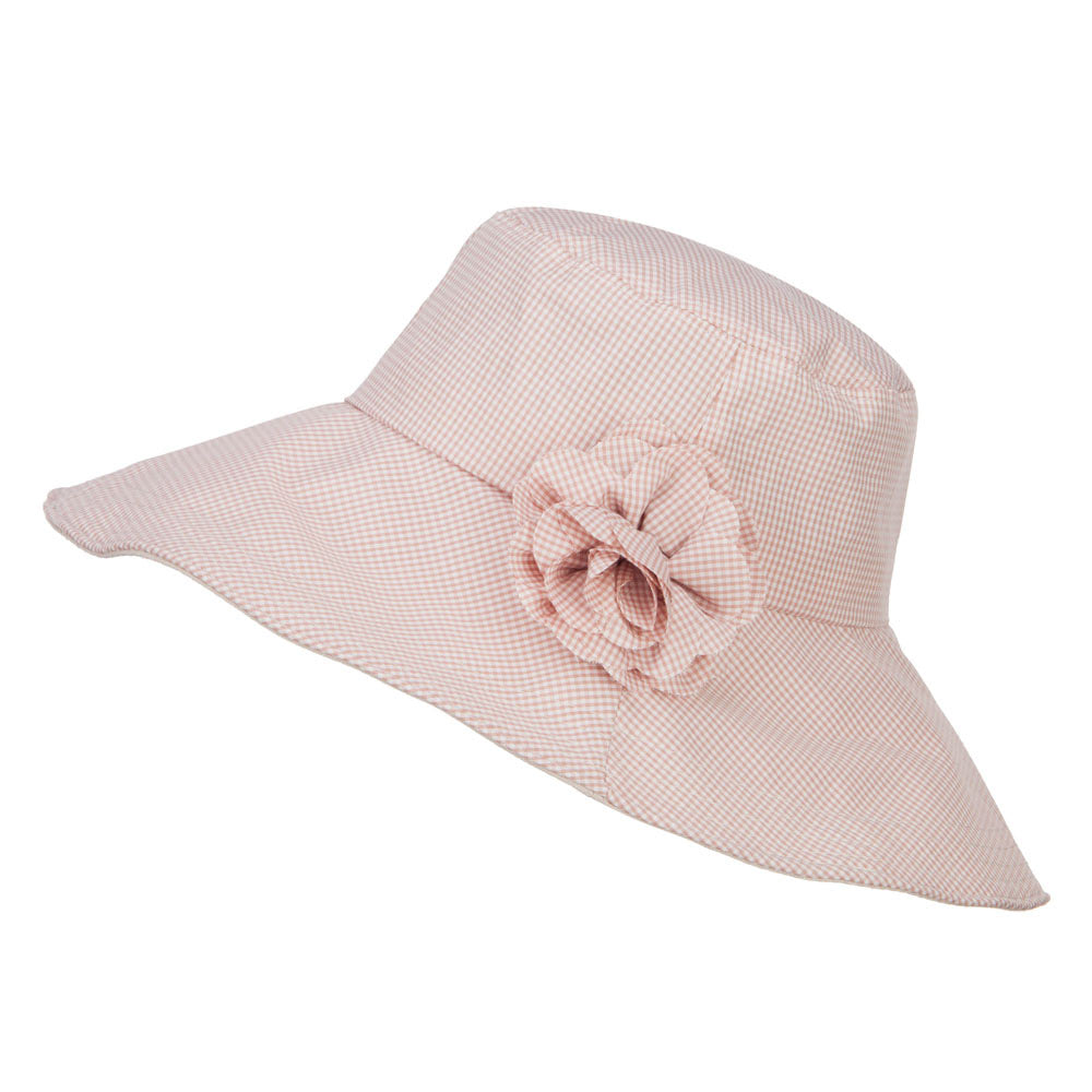 Checked Flower Accent Crushable Hat