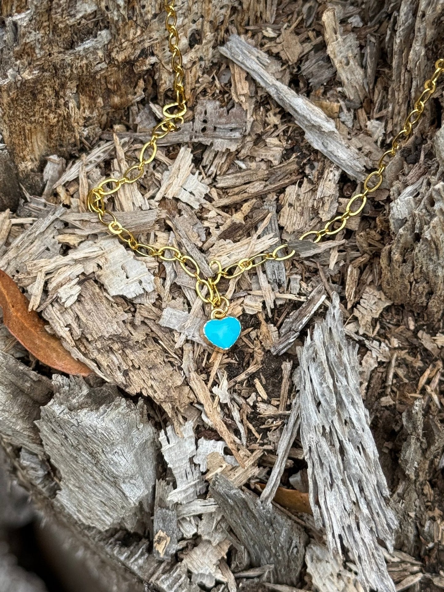 Turquoise Heart Gold Chain Necklace