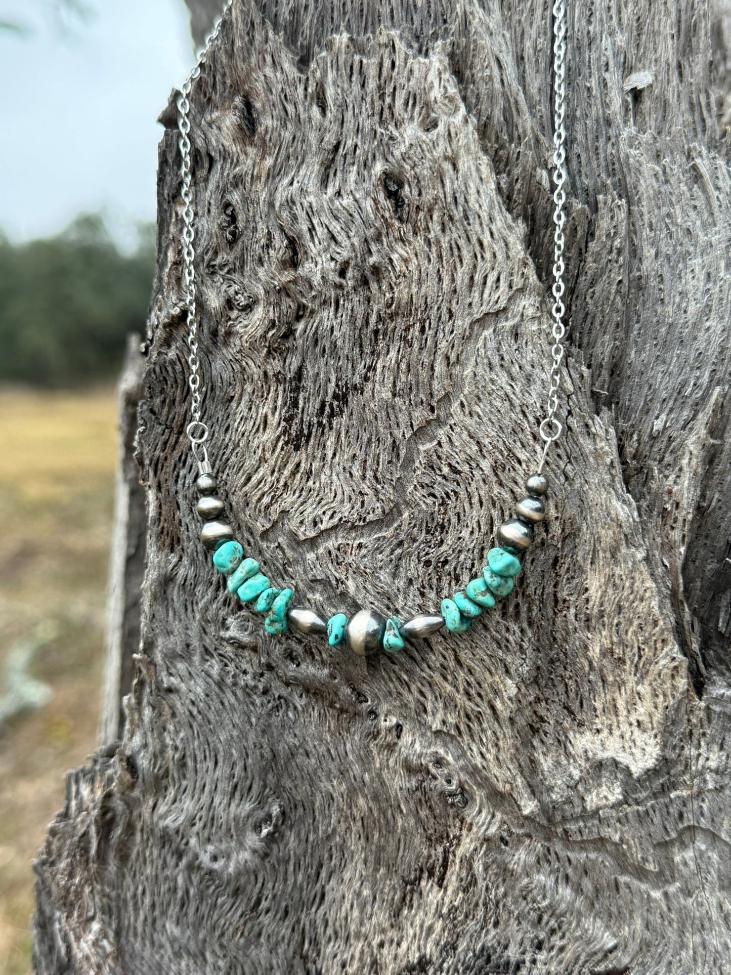 Turquoise Nugget And Pearls Chain Necklace