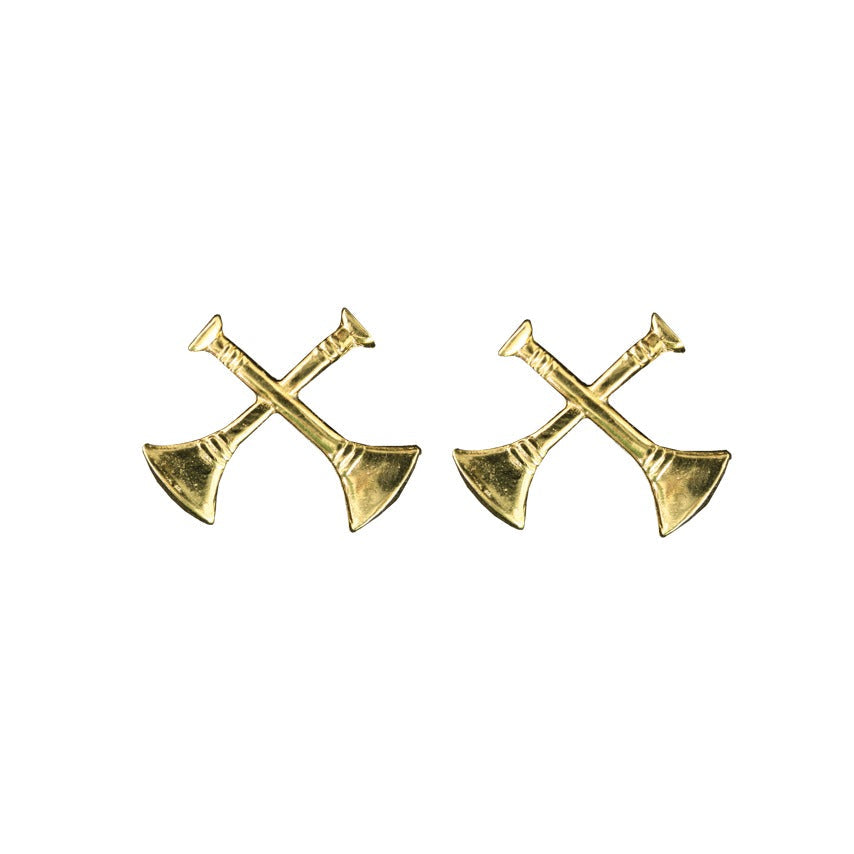 Two Bugles Collar Device Crossed - No Shine Metal Pin-On - PAIR
