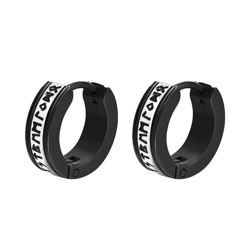 Two-tone Viking Runes Stainless Steel Hoop Earrings