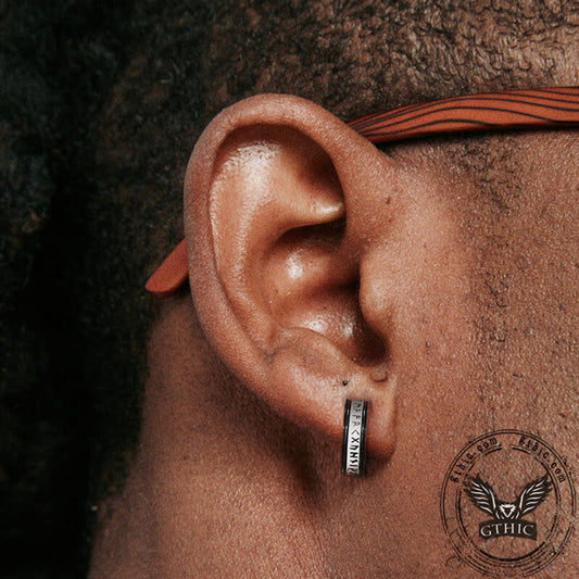 Two-tone Viking Runes Stainless Steel Hoop Earrings