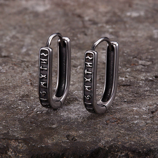 U Shaped Viking Runes Stainless Steel Earrings
