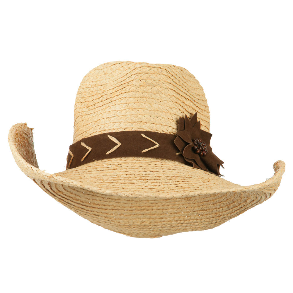 Raffia Suede Flower Cowboy Hat