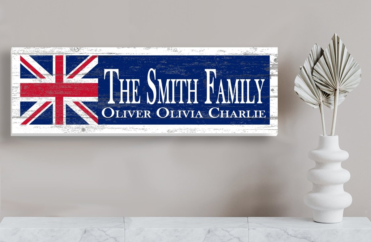UK Flag Family Name Sign Custom Wood Wall Art for English Family