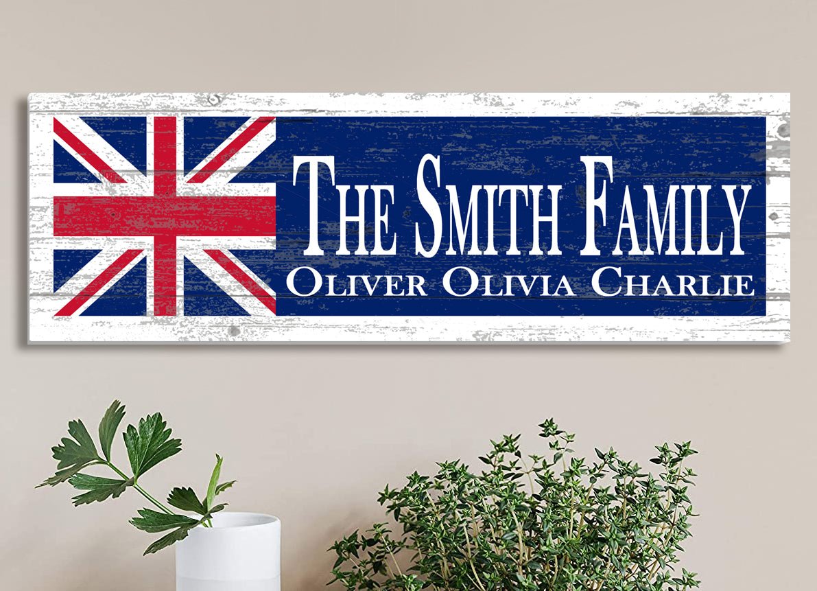 UK Flag Family Name Sign Custom Wood Wall Art for English Family