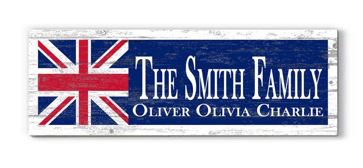 UK Flag Family Name Sign Custom Wood Wall Art for English Family