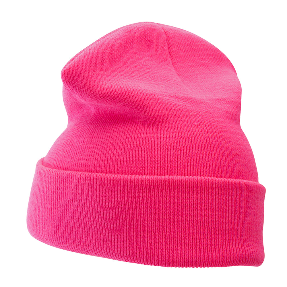 12 Inch Solid Knit Cuff Long Beanie Made in USA