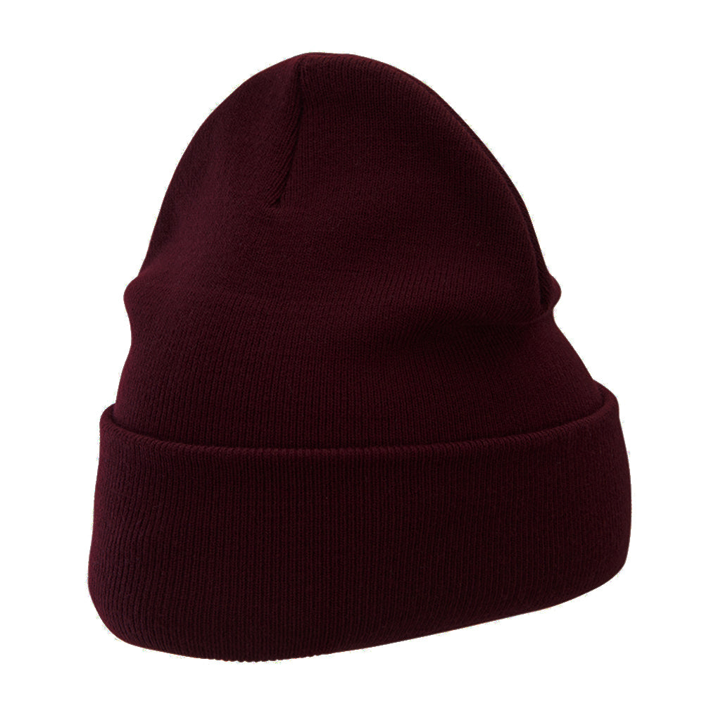 12 Inch Solid Knit Cuff Long Beanie Made in USA