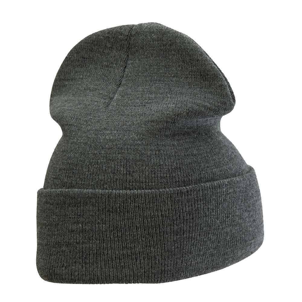 12 Inch Solid Knit Cuff Long Beanie Made in USA