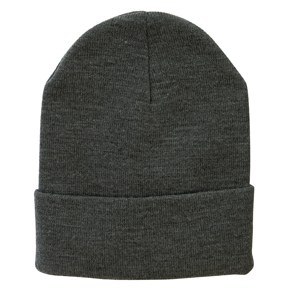12 Inch Solid Knit Cuff Long Beanie Made in USA