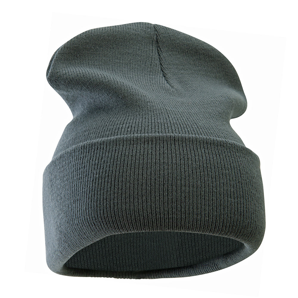 12 Inch Solid Knit Cuff Long Beanie Made in USA
