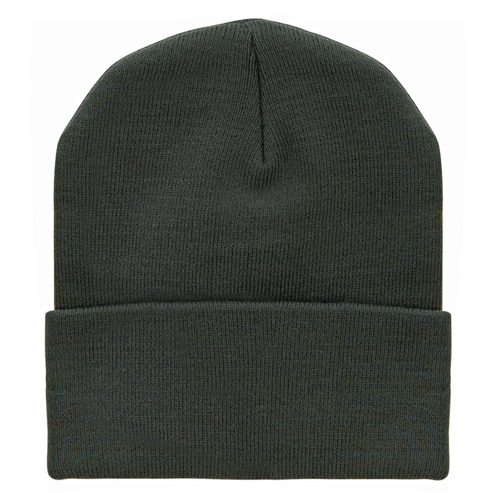 12 Inch Solid Knit Cuff Long Beanie Made in USA