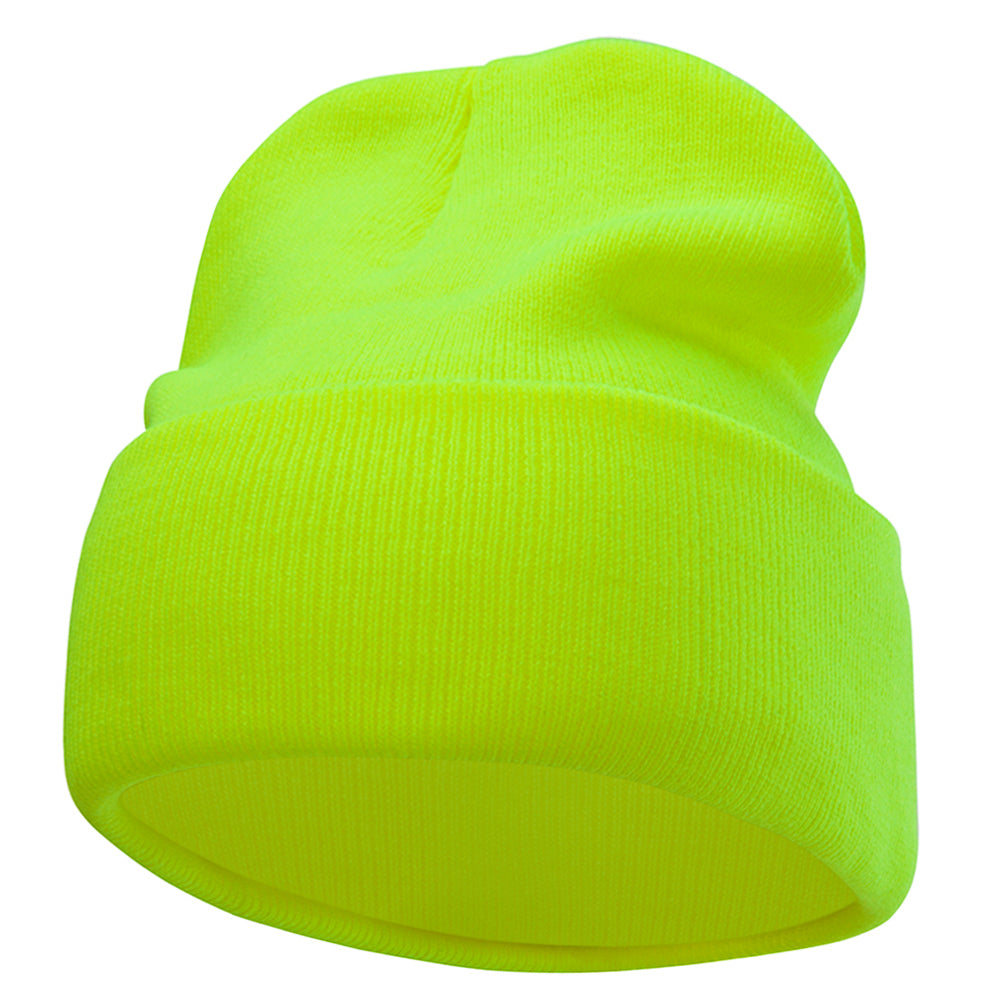 12 Inch Solid Knit Cuff Long Beanie Made in USA