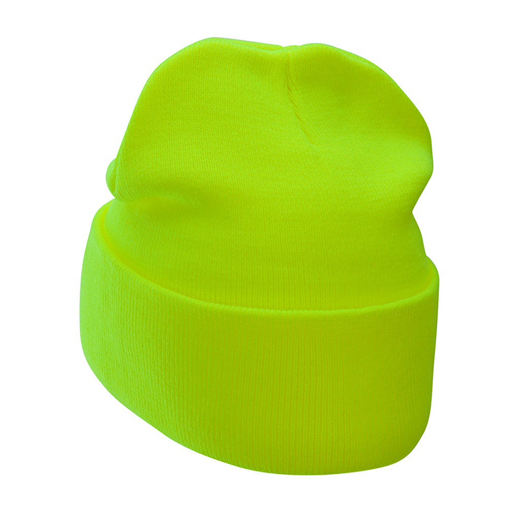 12 Inch Solid Knit Cuff Long Beanie Made in USA