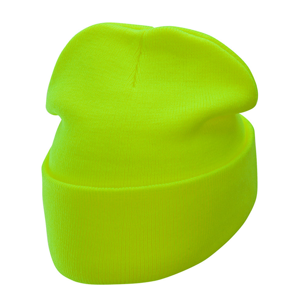 12 Inch Solid Knit Cuff Long Beanie Made in USA