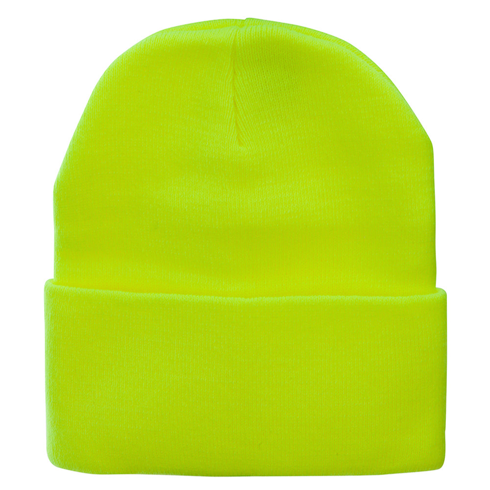 12 Inch Solid Knit Cuff Long Beanie Made in USA