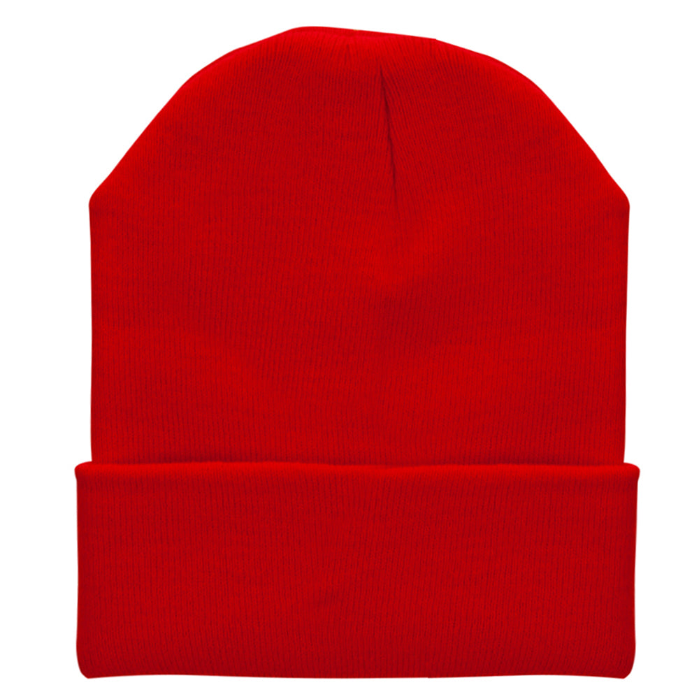 12 Inch Solid Knit Cuff Long Beanie Made in USA