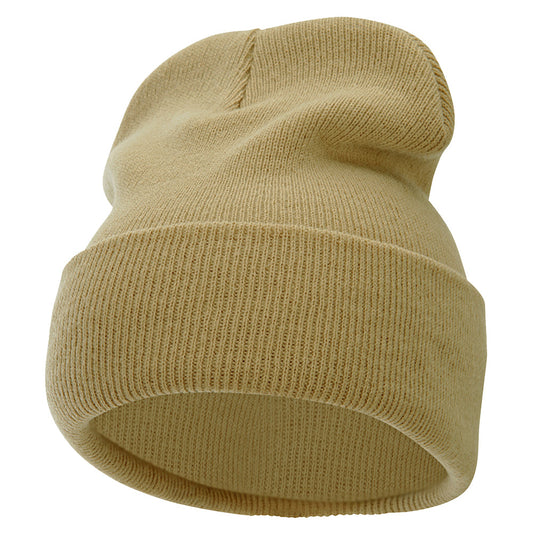 12 Inch Solid Knit Cuff Long Beanie Made in USA