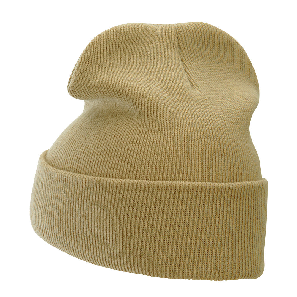 12 Inch Solid Knit Cuff Long Beanie Made in USA
