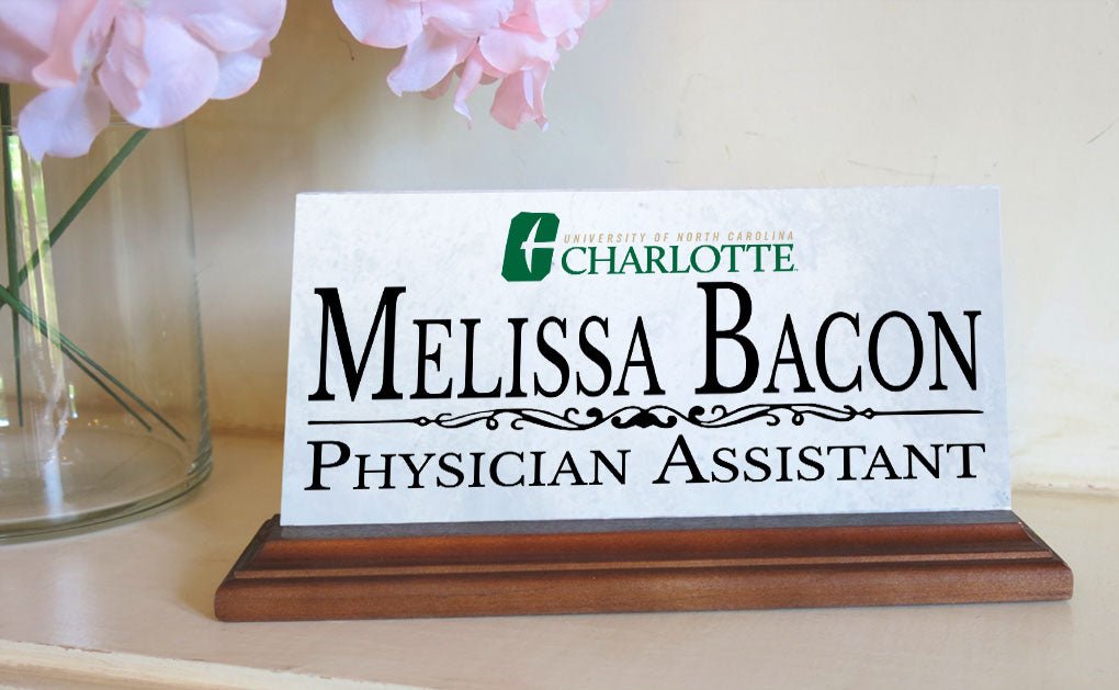 UNC Charlotte Nameplate – Solid Marble UNCC Desk Name Plate Sign with Personalized Title