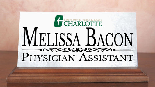 UNC Charlotte Nameplate – Solid Marble UNCC Desk Name Plate Sign with Personalized Title