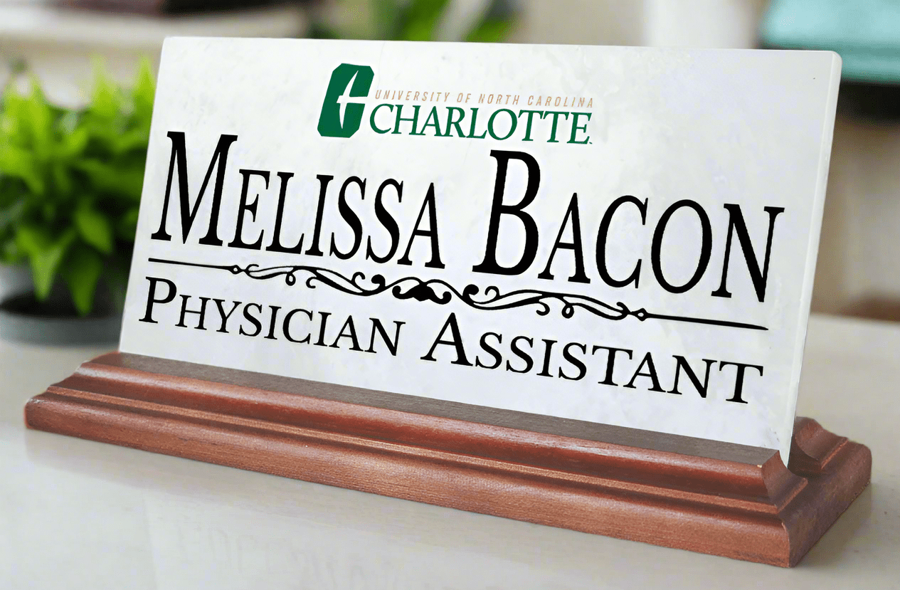 UNC Charlotte Nameplate – Solid Marble UNCC Desk Name Plate Sign with Personalized Title