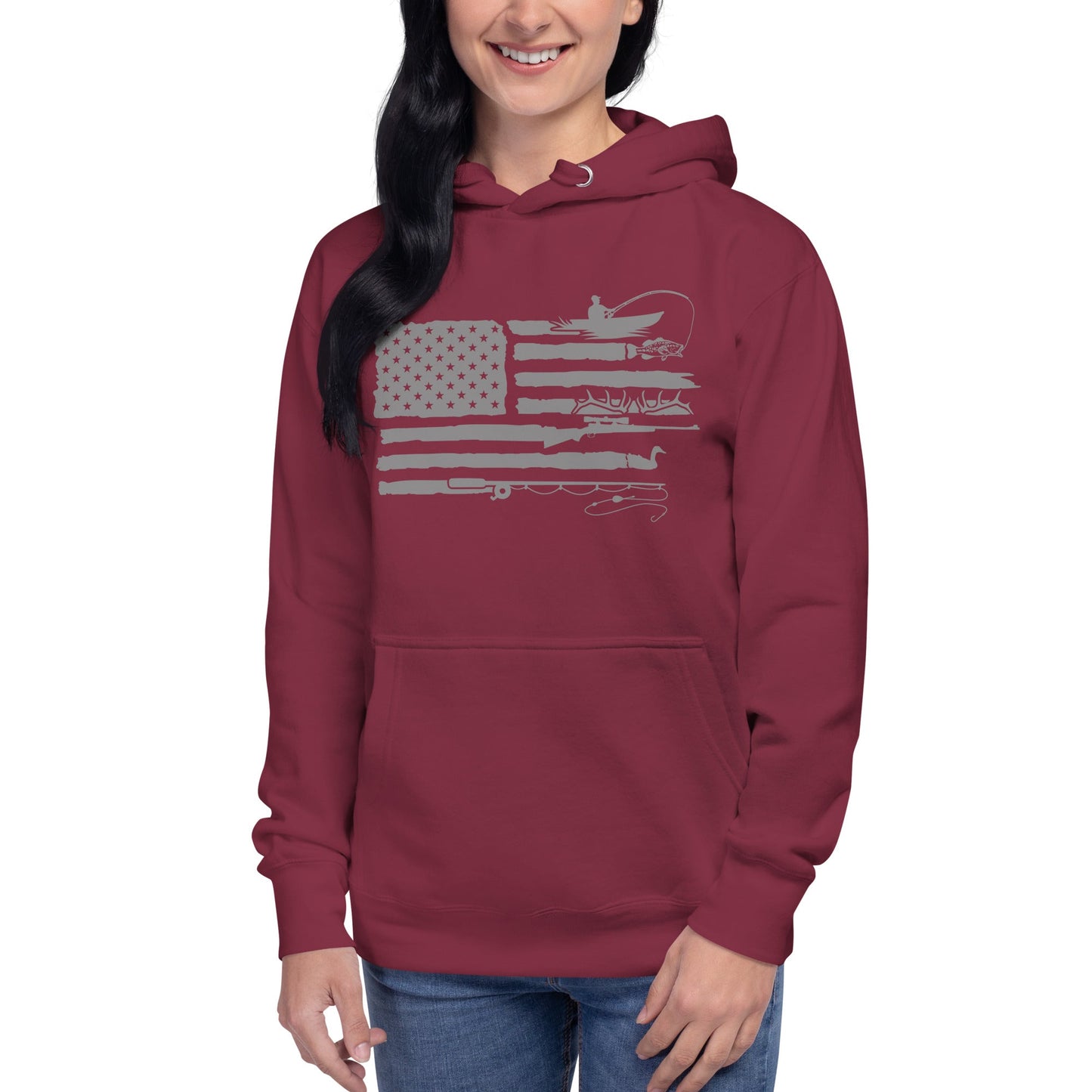 Women's Sportsmans Flag Patriotic Outdoor Lifestyle Hoodie