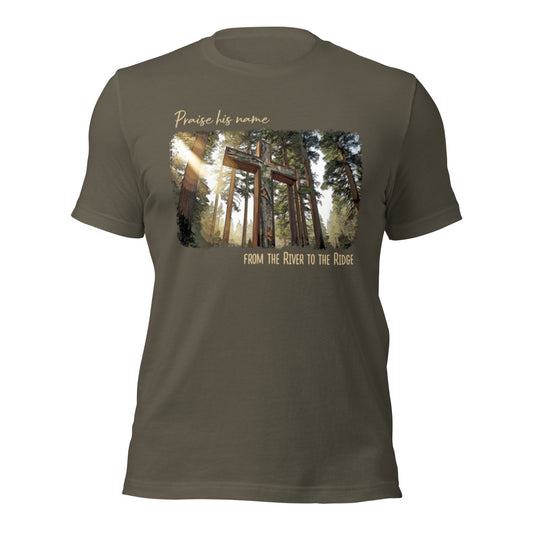 Men's Christian Outdoors Praise His Name from the River to the Ridge T