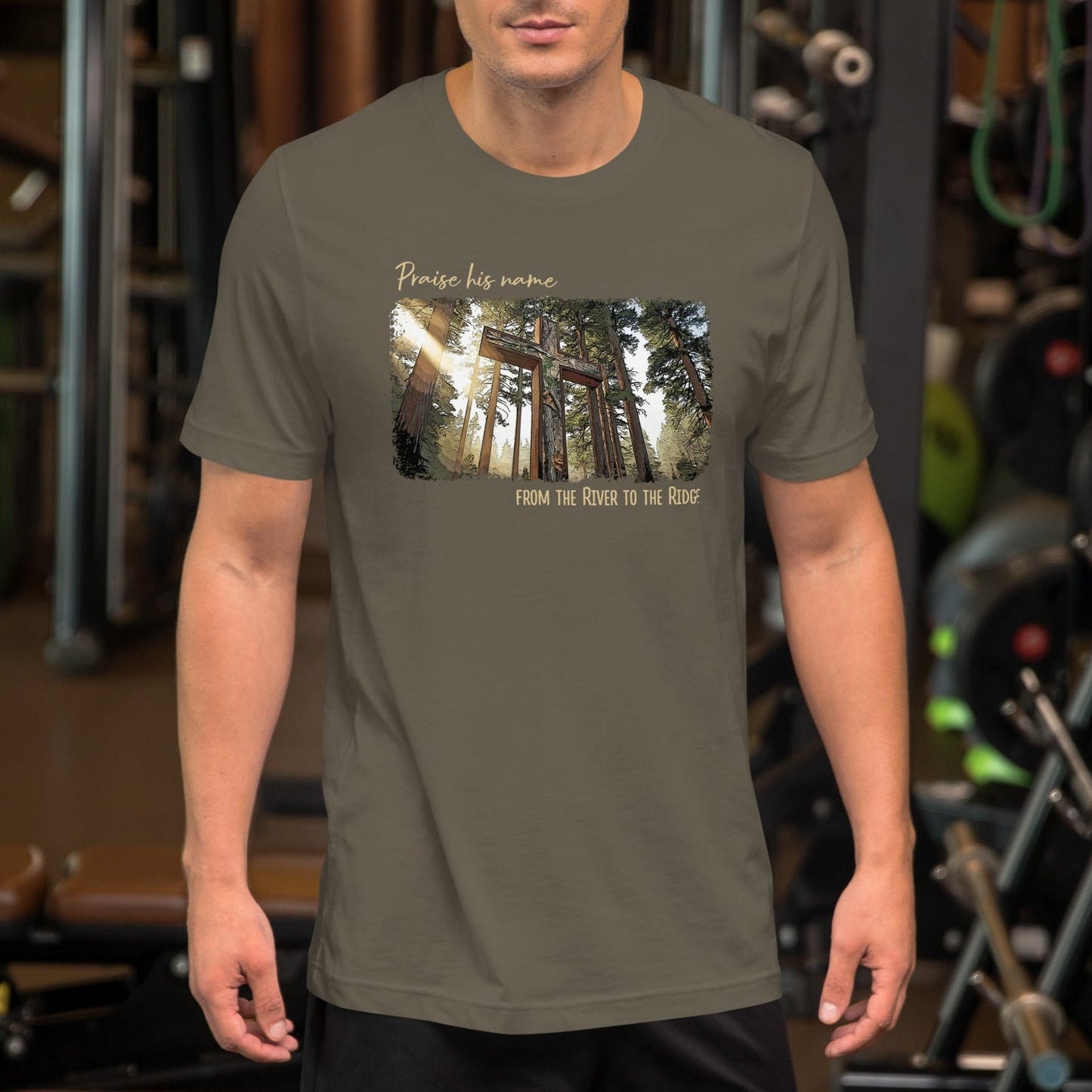 Men's Christian Outdoors Praise His Name from the River to the Ridge T