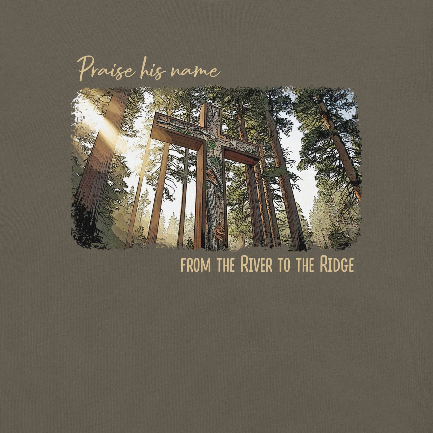 Praise His Name, Women's Christian Camo Cross T-Shirt