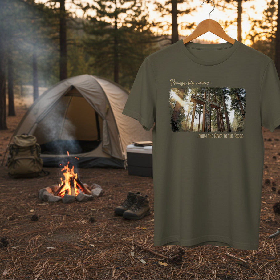 Men's Christian Outdoors Praise His Name from the River to the Ridge T