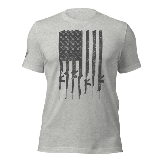 Men's Tactical 2A Gun Flag Patriotic T Shirt, Athletic Grey