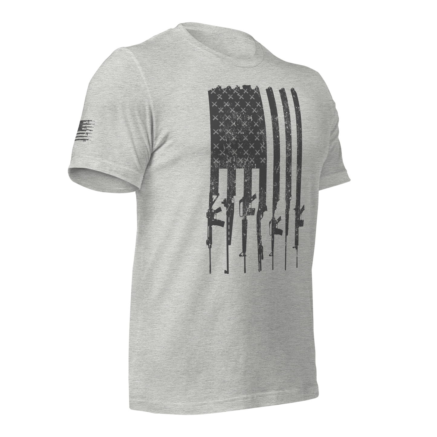 Men's Tactical 2A Gun Flag Patriotic T Shirt, Athletic Grey