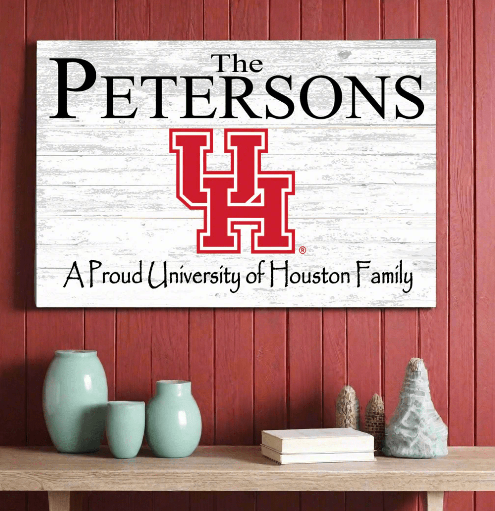 University of Houston Family Name Sign – Personalized Cougar Gift Wood Sign