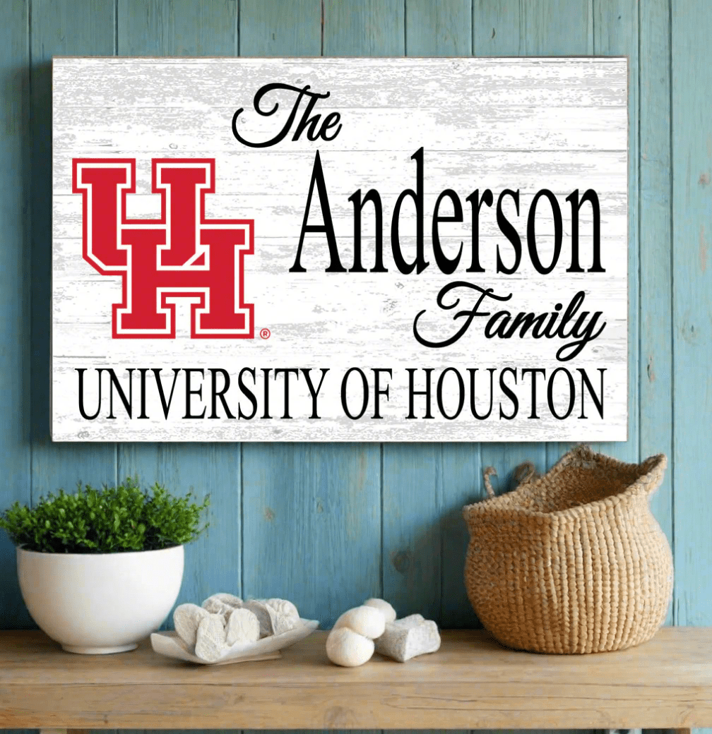 University of Houston Family Name Sign – Personalized Cougar Gift Wood Sign