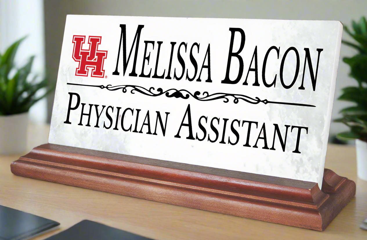 University of Houston Nameplate – Solid Marble UH Desk Name Plate Sign with Personalized Title