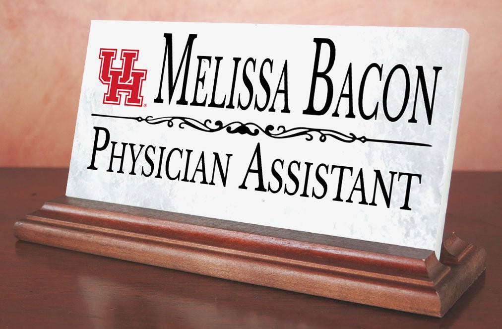 University of Houston Nameplate – Solid Marble UH Desk Name Plate Sign with Personalized Title